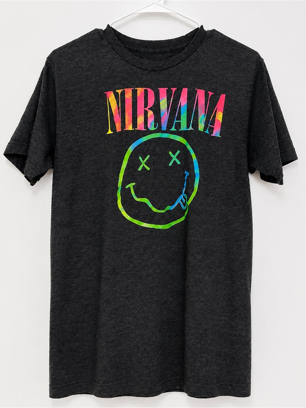 Nirvana T-Shirt Black Rainbow Smiley Band Tee Shirt Short Sleeve Size L Unisex